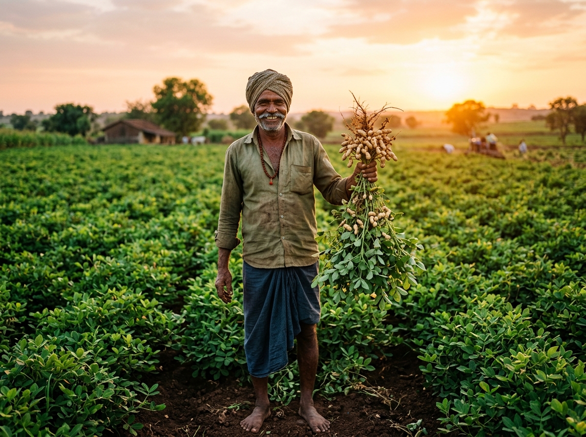 Indian Groundnut Farmer Harvest